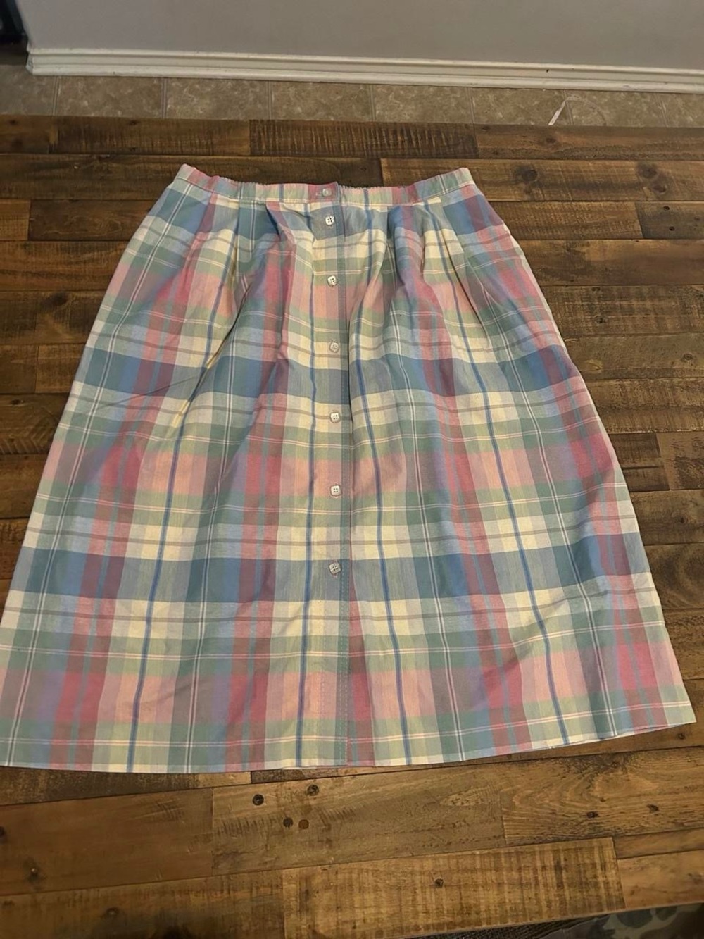 Pastel Plaid Button-Front Women's Skirt
